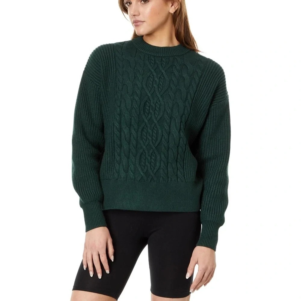 VARLEY Sz XL Green Mondain Cable Knit Pullover Sweater Fisherman‎ Dark Academia